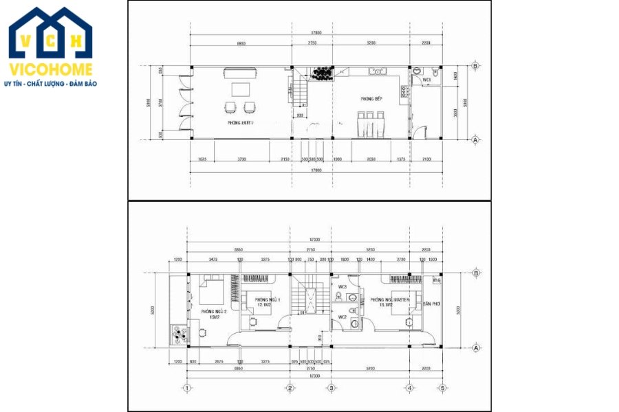 Công năng nhà 2 tầng mái Thái 7x15m